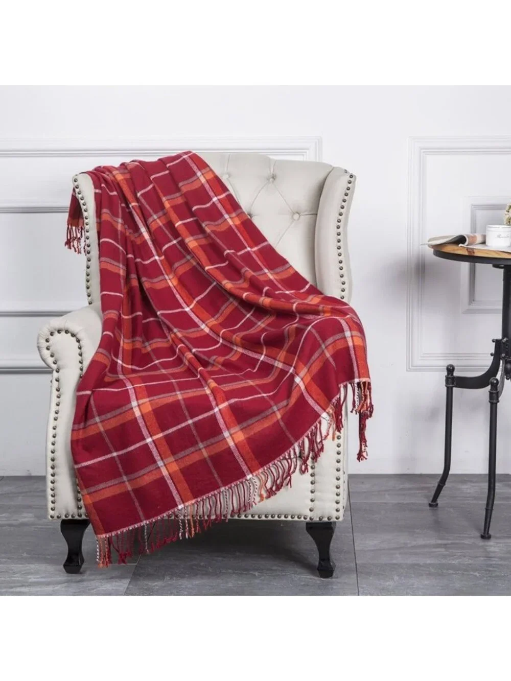 Cozy Vintage Plaid Fluffy Throw Blanket - Soft Lightweight Decorative 50x67